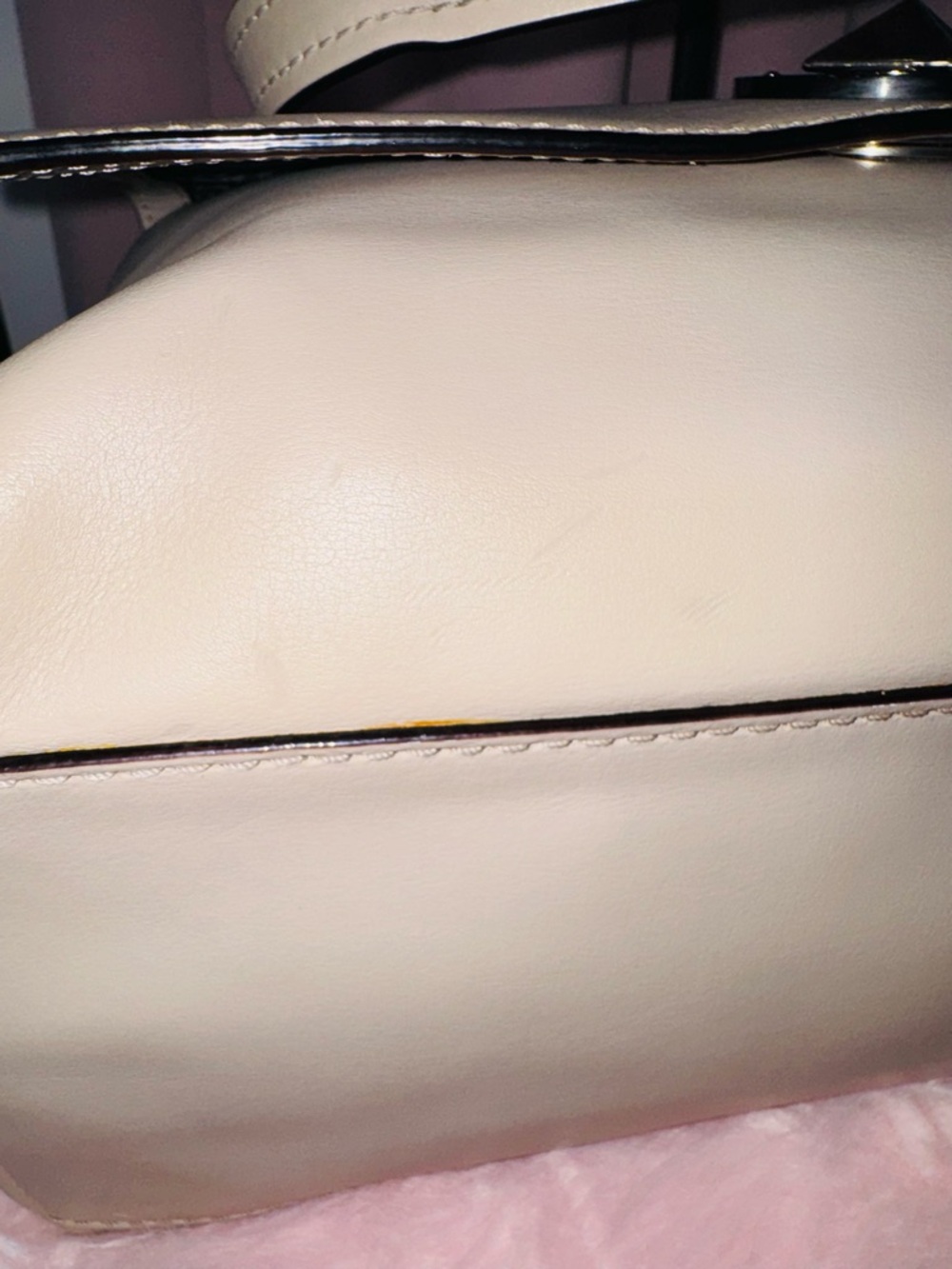 ♠️Kate Spade Leather Shoulder Bag Neutral Beige Front Pocket - Picture 10 of 13